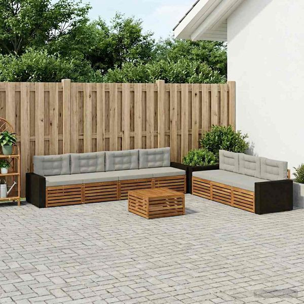 vidaXL Outdoor-Sofagarnitur 8-teilig Natürlich und Hellgrau, 3383124