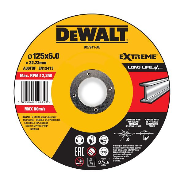 DeWalt EXTREME Schruppscheibe 125x6x22,23 mm Metall Typ 42 (gekröpft), VE: 10 Stück, DX7941-AE