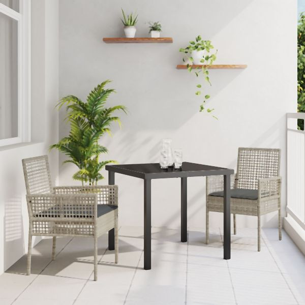 vidaXL Gartenstühle 2 Stück mit Kissen Hellgrau Poly Rattan, 42003450