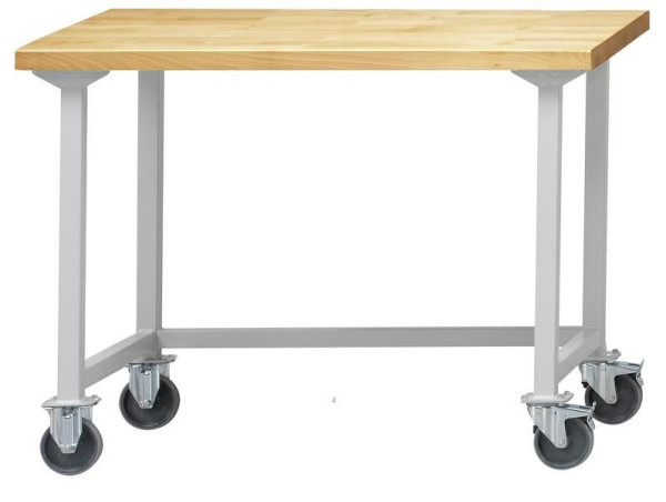ANKE Werkbänke Arbeitstisch; fahrbar; 1270 x 700 x 890 mm; RAL 7035; Buche-Massiv-Platte 40 mm, 400.701