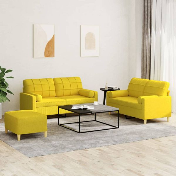 vidaXL 3-tlg. Sofagarnitur mit Kissen Hellgelb Stoff, 3201303