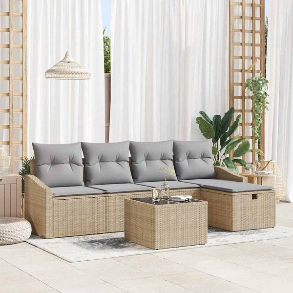 vidaXL Garten-Sofa-Set 6-teilig Beige 55 x 55 x 37 cm Poly-Rattan, 3360601