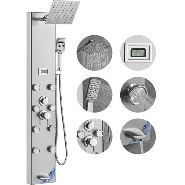 VEVOR Duschpaneelsystem, 5 Modi, Digitalanzeige, Regenfall, 8 Massagedüsen, Wannenauslauf, Handbrause, 3 Einstellungen, FTES5CS1MSDPNLEIFV9
