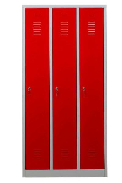 Gürkan Garderobenschrank, 50 x 90 x 180 cm, Lichtgrau, Feuerrot, EU Zylinderschloss, Hutboden & Kleiderhaken, WRC/3.1890, 105298