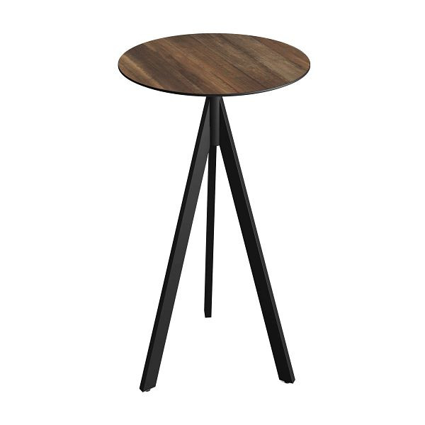 Feros Infinity Tripod Stehtisch Schwarz frame + Tropical Wood HPL Tischplatte Ø70 cm, 140041270