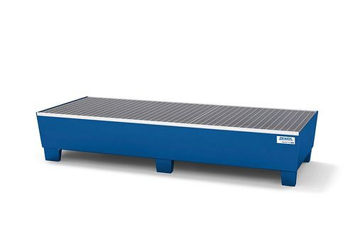DENIOS Auffangwanne classic-line für 3 Fässer, Stahl blau lackiert, Füße und Gitterrost, B 2010, 259312