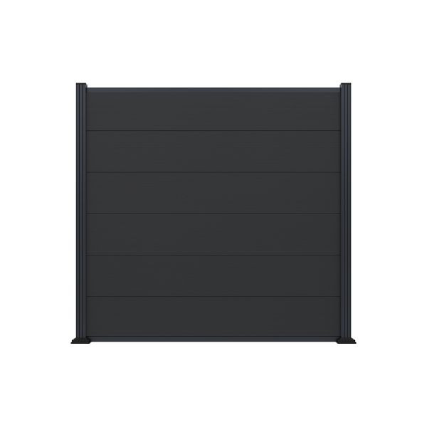 T&J MAX-XL WPC-Steckzaunset, 175 x 168 cm, coextrudiert, Farbe CHARCOAL, Abschlussleiste und Clips separat in silber oder anthrazit, 44634