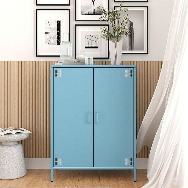 Mades Metall Möbel Pera7, Sideboard 2 Türen - 80,5 x 40 x 109,5 cm Blau, 152.68.10.106.03