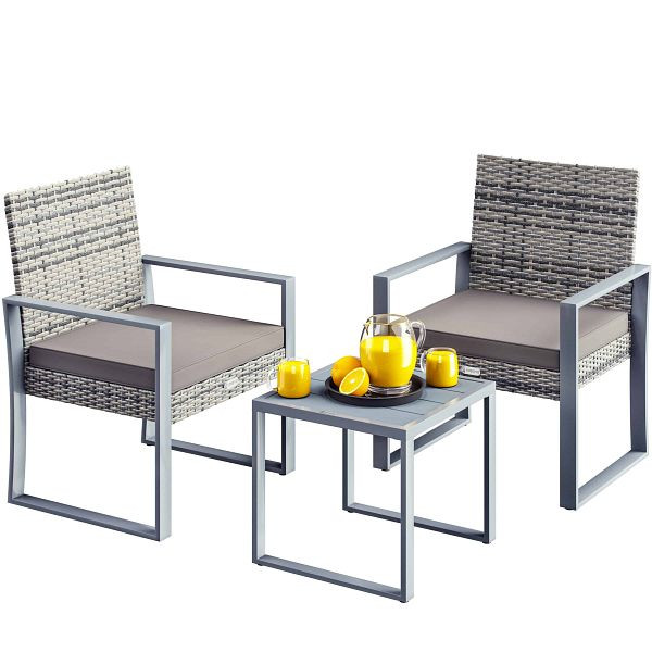 casaria Polyrattan Gartensitzgruppe 3-tlg Grau WPC, 109608