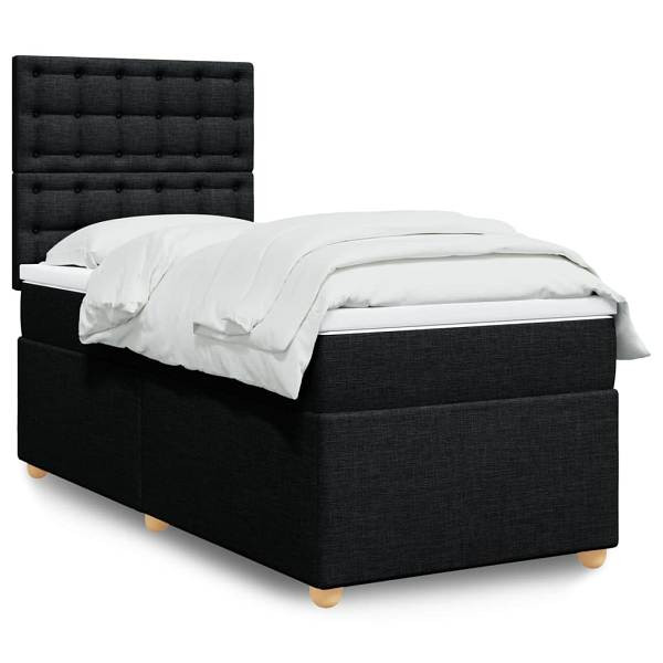 vidaXL Boxspringbett mit Matratze Schwarz 80x200 cm Stoff, 3293423