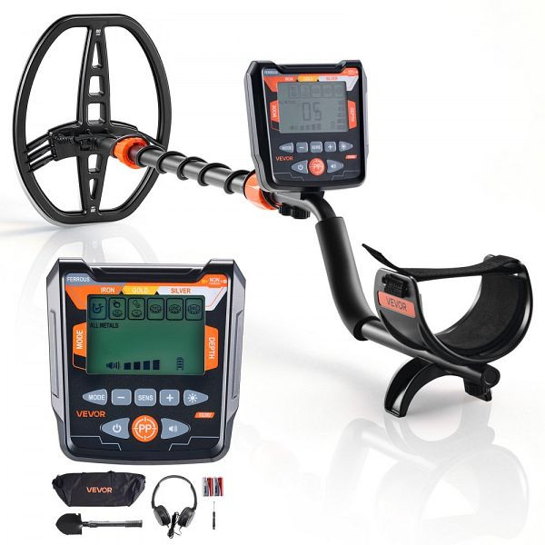 VEVOR Metalldetektor 254 mm für Erwachsene, 5 Modi, Golddetektor, IP68 Wasser­dichte Such­spule, Disp­lay, Kopf­hörer, verst­ellbar, DPJSTCQJB10ID7GHN001V9