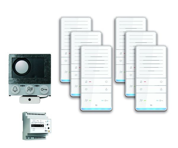 TCS Türkontrollsystem audio:pack Einbau für 6 Wohneinheiten, mit Einbaulautsprecher ASI12000, 6x Freisprecher ISW5031, Steuergerät BVS20, PAIF060/002