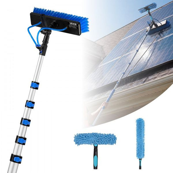 VEVOR Teleskop Waschbürste für Solarpanel, 2,3-12m Alu-Teleskop, 20m Wasseranschluss, 180° Bürste, Reinigungsset, TYNDCBQJTJH217PPR001V0