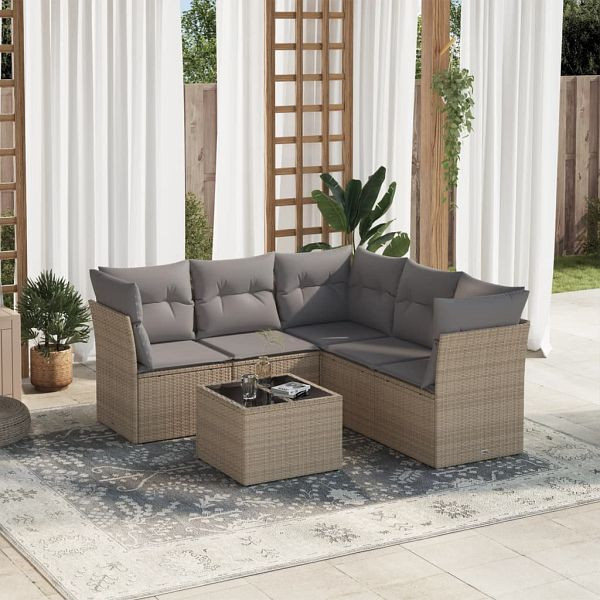 vidaXL 6-teilig Garten-Sofagarnitur mit Kissen Beige Poly Rattan, 3217629