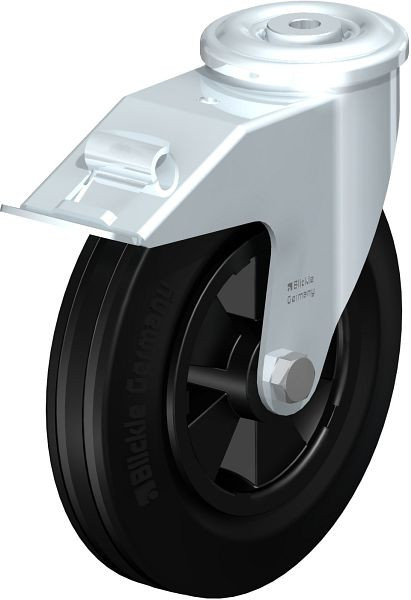 Blickle LER-VPP 200R-FI Stahlblech-Lenkrolle mit Rückenloch & Feststeller, Vollgummi, Schwarz, 564997