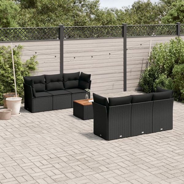 vidaXL 7-teilig Garten-Sofagarnitur mit Kissen Schwarz Poly Rattan, 3255817