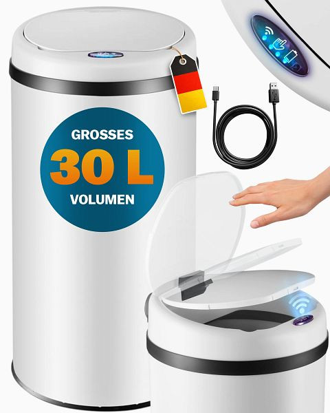 monzana Sensor Mülleimer Weiß Edelstahl 30L, 109761, 4251776910567