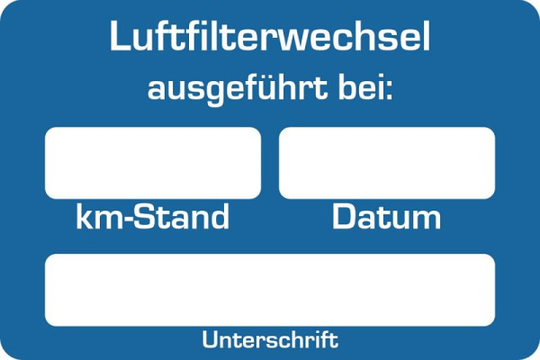 Eichner Kundendienst-Aufkleber, Text: Luftfilter-Wechsel ausgeführt bei, VE: 250 Stück, 9220-00069