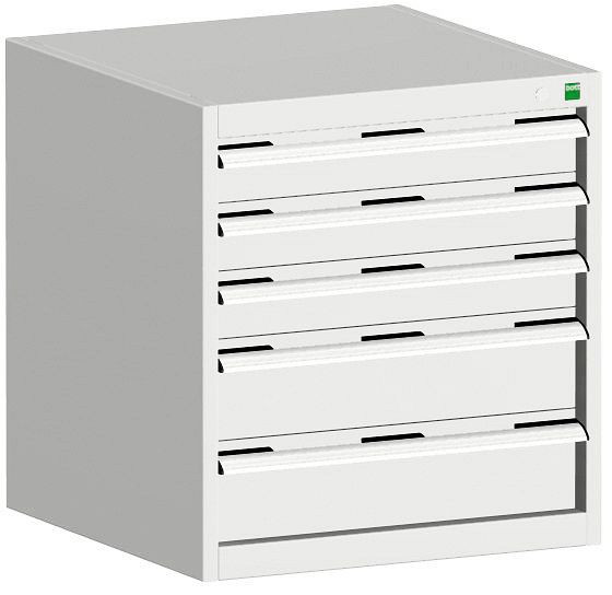 bott cubio Schubladenschrank bestückt mit 5 Schubladen BxTxH: 650 x 650 x 700 mm, RAL 7035, 40019161.16V