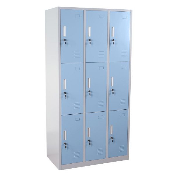 Mendler Schließfach Boston T829, Schließfachschrank Wertfachschrank Spind, Metall 9 Fächer, blau, 54311