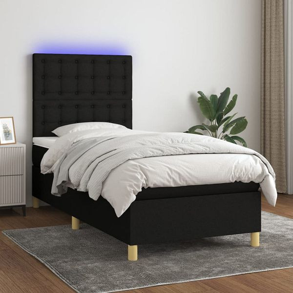 vidaXL Boxspringbett mit Matratze & LED Schwarz 90x190 cm Stoff, 3135719