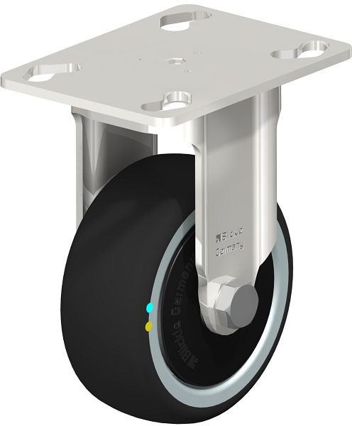 Blickle BKPXA-PATH 80KD-ELS-FK Edelstahl-Apparate-Bockrolle mit Anschraubplatte, Thermoplastisches Polyurethan, Grau, 853525