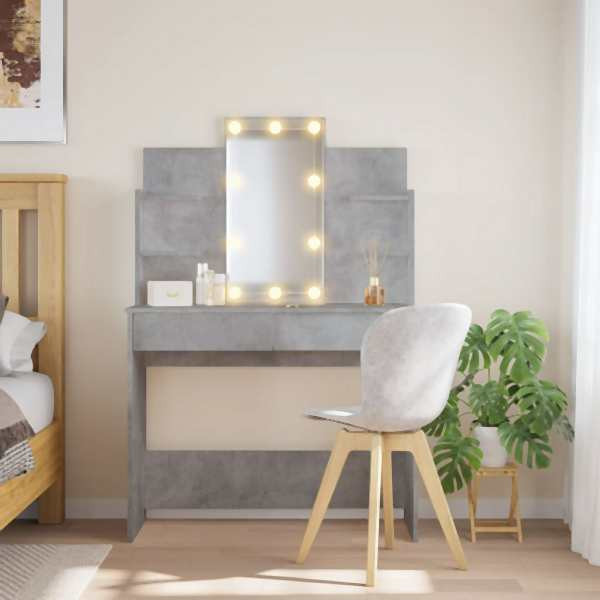 vidaXL Schminktisch mit LED-Leuchten Betongrau 96x40x142 cm, 837895