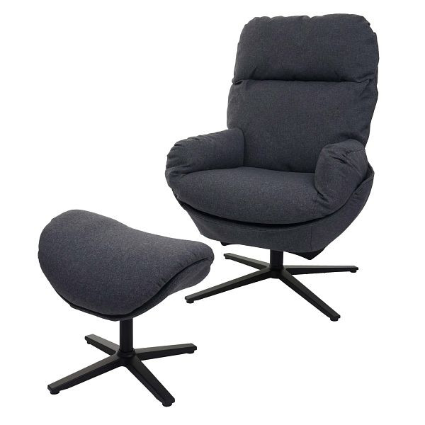 Mendler Relaxsessel + Hocker HWC-L12, Fernsehsessel Sessel Schaukelstuhl Wippfunktion, drehbar, Metall Stoff/Textil, dunkelgrau, 98421