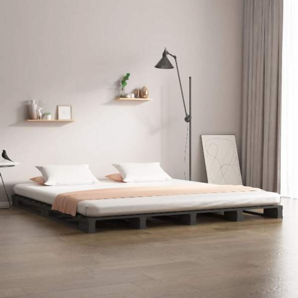 vidaXL Palettenbett Grau 120x190 cm Massivholz Kiefer, 821429