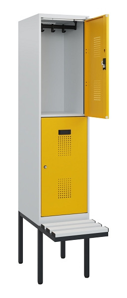 C+P Doppelstock-Spind Evolo PLUS, Bank, 2 Fächer, 1950x400x815mm, 7035/1004, Zylinderschloss, Sitzfläche Kunststoff, 0493405-12 S10133