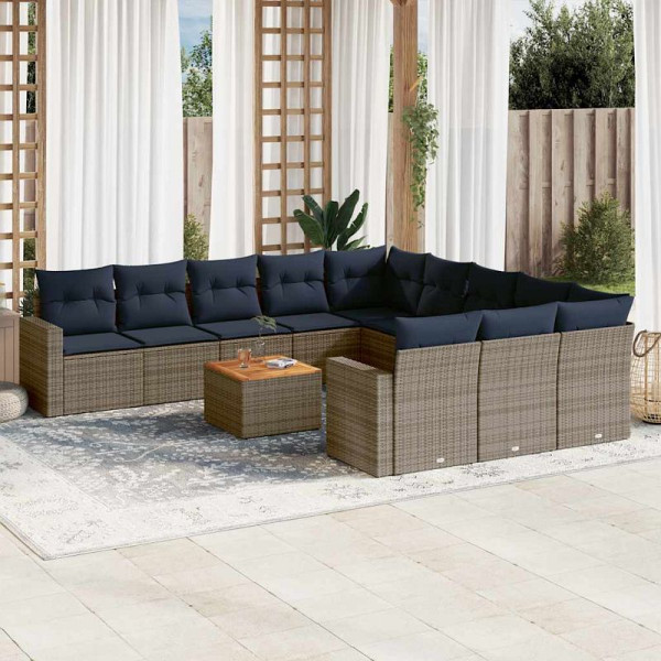 vidaXL 12-teilige Garten-Sofagarnitur mit Kissen Grau Poly Rattan, 3256684