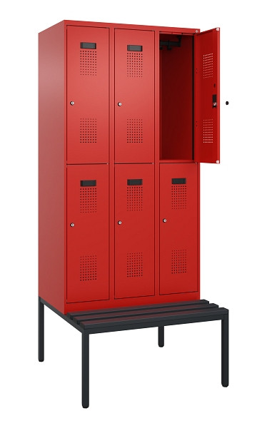 C+P Doppelstock-Spind Evolo PLUS, Bank, 6 Fächer, 2120x900x815mm, 3020/3020, Zylinderschloss, Sitzfläche Kunststoff, Sitzbank, 0493507-30 S10140
