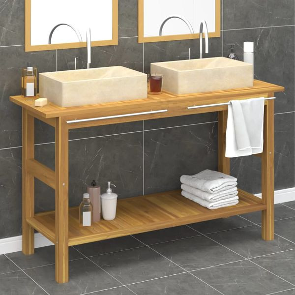 vidaXL Waschtisch mit Creme Marmorbecken Massivholz Teak, 3096578