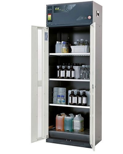 asecos Chemikalien-Umluftschrank Custos, Türen grau, 3 Einlegeböden und Bodenwanne, Typ C-83, 248477