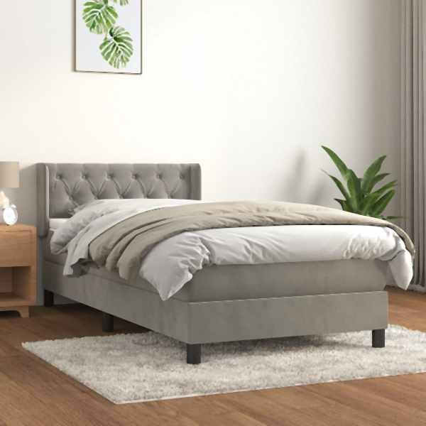 vidaXL Boxspringbett mit Matratze Hellgrau 80x200 cm Samt, 3131105