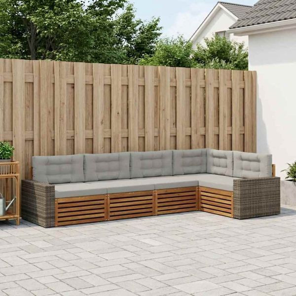vidaXL Outdoor-Sofagarnitur 5-teilig Natürlich und Hellgrau, 3383369