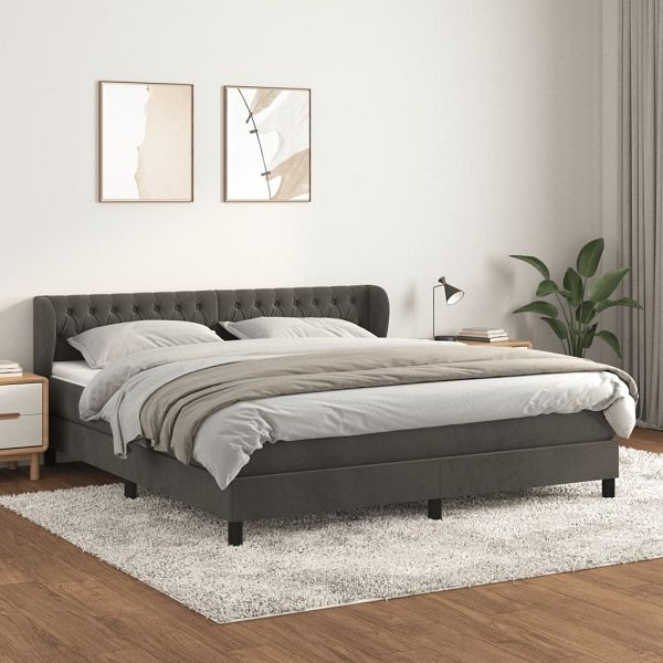 vidaXL Boxspringbett mit Matratze Dunkelgrau 180x200 cm Samt, 3127686