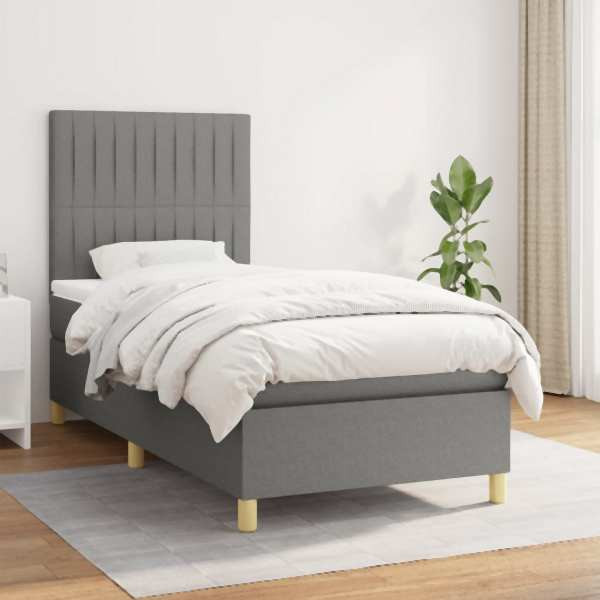 vidaXL Boxspringbett mit Matratze Dunkelgrau 100x200 cm Stoff, 3142474