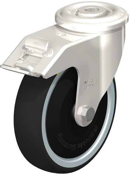 Blickle LEXR-PATH 125KD-FI-ELS-FK Edelstahl-Lenkrolle mit Rückenloch & Feststeller, Thermoplastisches Polyurethan, Grau, 853699