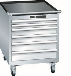 LISTA Schubladenschrank mobil 27x36E (BxTxH) 564x725x723mm KEY Lock, Lichtgrau, 6 Schubladen, 14.347.020