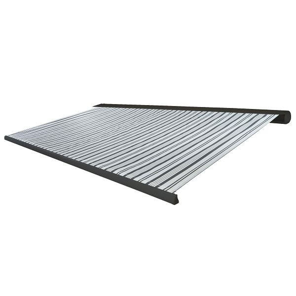 Mendler Elektrische Kassetten-Markise T122, Vollkassette Volant 4x3m, Polyester Grau/Weiß, anthrazit, 58264+34295+58310+34360
