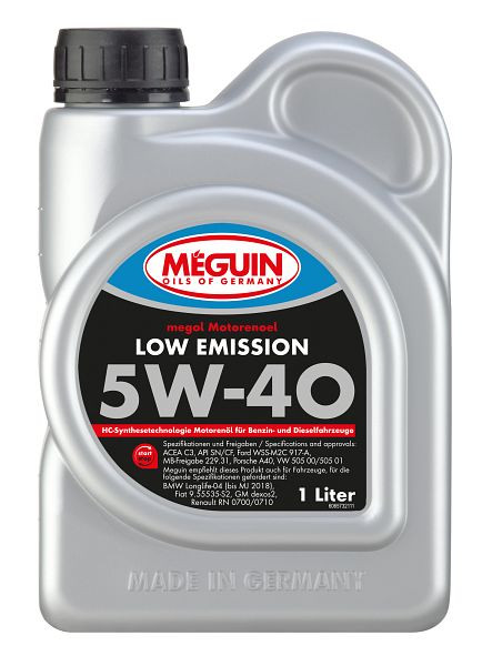 Meguin megol Motorenöl Low Emission SAE 5W-40, Kanister Kunststoff, VE: 1 Liter, 6573