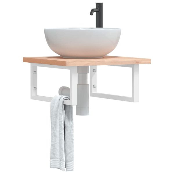 vidaXL Waschbeckenregal Wandmontage Stahl und Massivholz Buche, 3302416