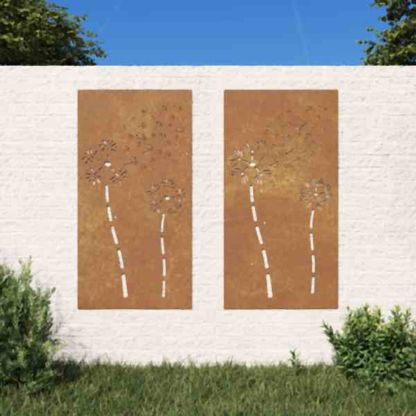 vidaXL 2-tlg. Garten-Wanddeko 105x55 cm Cortenstahl Blumen-Design, 824489
