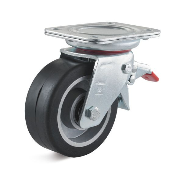 Torwegge Elastik-Vollgummi Lenkrolle mit Doppelstopp, Tragfähigkeit 180 kg, Rad-Ø 100 mm, Radbreite 40 mm, Ausladung 40 mm, 0023870