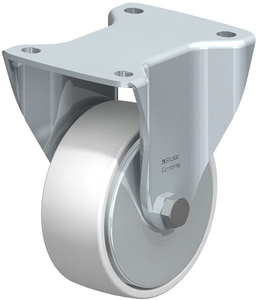 Blickle BH-PO 127XR-FA Stahlblech-Bockrolle, Schwerlast-Ausführung, mit Anschraubplatte, Polyamid, Weiß, 852754