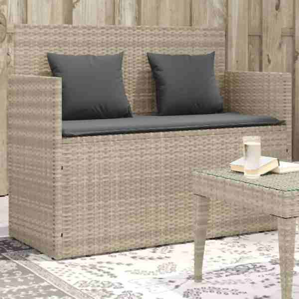 vidaXL Gartenbank mit Kissen Hellgrau Poly Rattan, UV-beständig, 365766