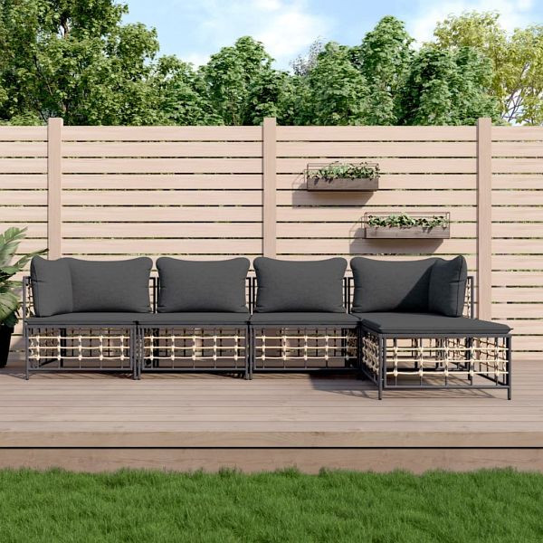 vidaXL 5-teilig Garten-Lounge-Set mit Kissen Anthrazit Poly Rattan, 3186743