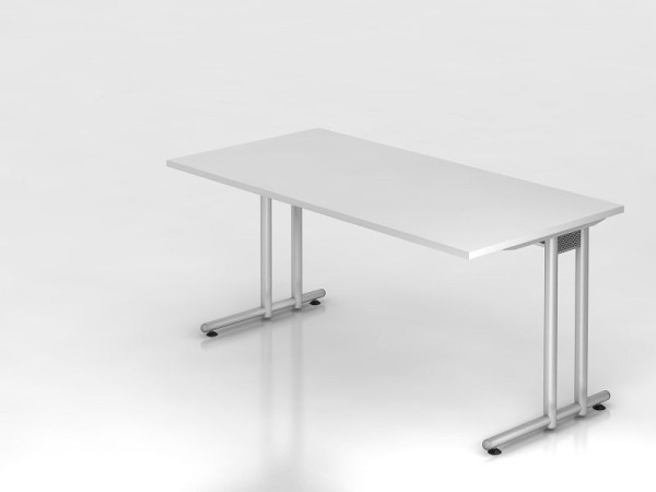 Hammerbacher Schreibtisch C-Fuß 160x80cm Weiß/Silber, Arbeitshöhe 72 cm, VNS16/W/S