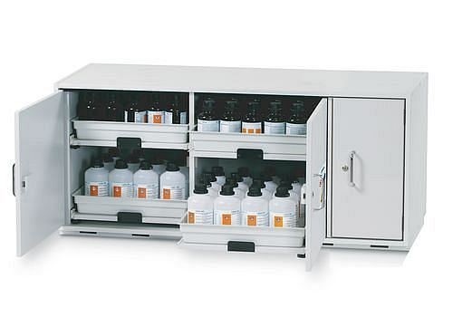 asecos Säuren- und Laugenunterbauschrank SL 1404, Höhe 600 mm, 4 Tablarauszüge, 2-flüglige Tür, 30616-001-30618